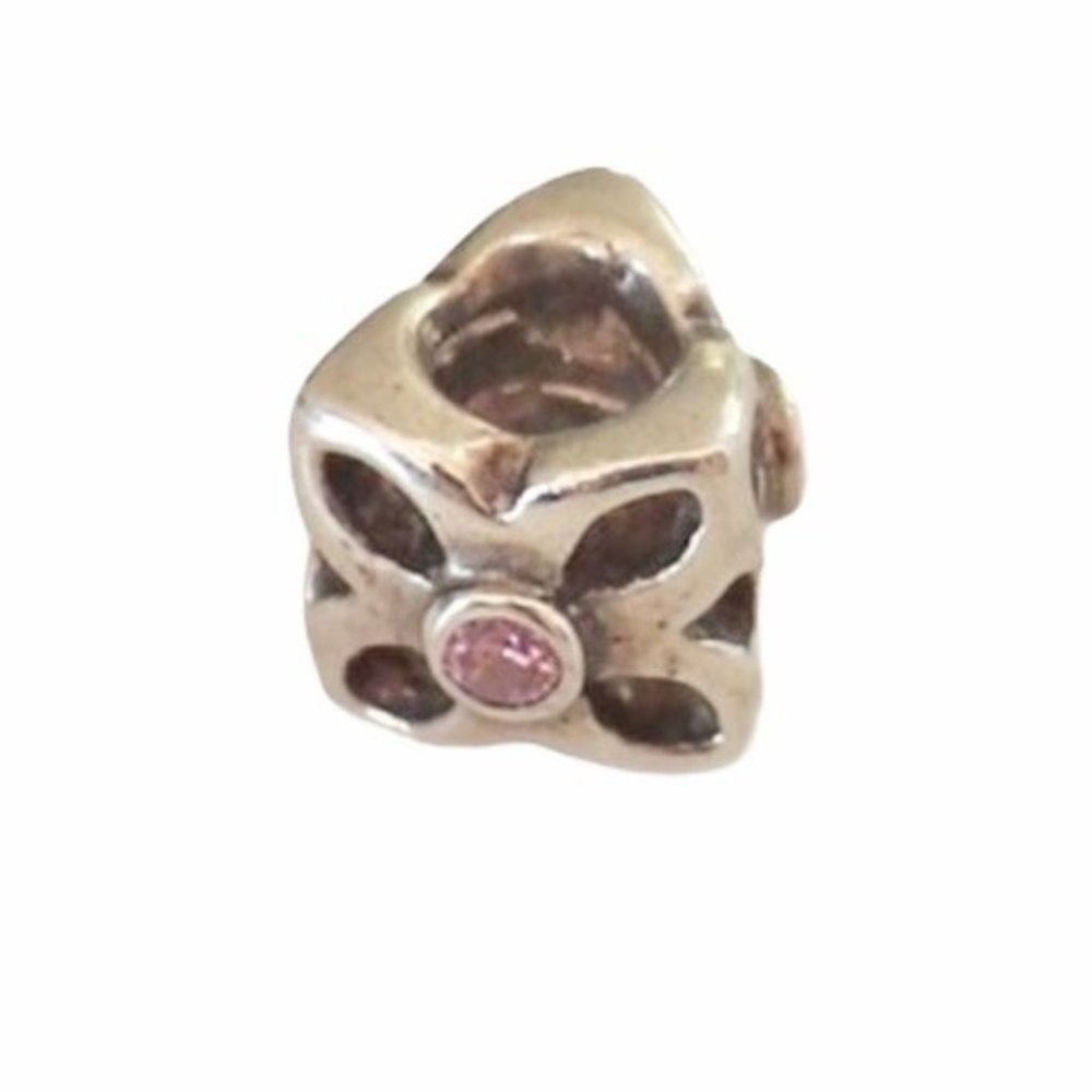 Pandora Flower with Pink Gemstone Retired Charm - Picture 3 of 5